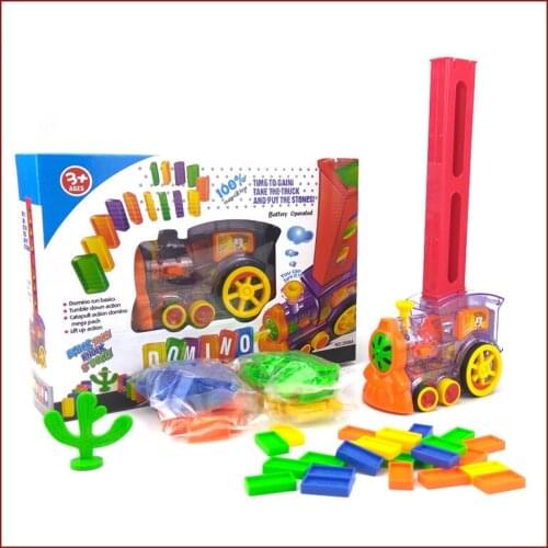 Electric Domino Little Train Automatically Distributes The CARDS To Put The Cars Children With Lights Puzzle Funny Toys Gift