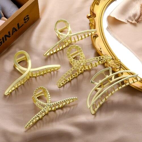 EN 2020 Women Girls Geometric Hair Claw Clamps Hair Crab Moon Shape Hair Clip Claws Solid Color Accessories Hairpin