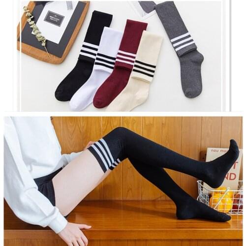 Korean japanese kawaii lolita Socks Casual Thigh High Knee Socks Women Over Knee Sox Long Socks Striped Stockings For Girls
