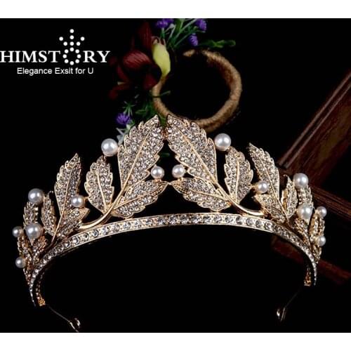 Himstory Vintage Charm Prom Hair Jewelry Greek Goddess Crystal Quinceanera Tiara Diamante Baroque Gold Leaf Crown For Wedding