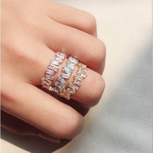 Female Elegant Ring Color T-Square Zircon Opening Adjustable Ring Wild Accessories For Women Trendy Jewelry,Gifts For Girl 1PC