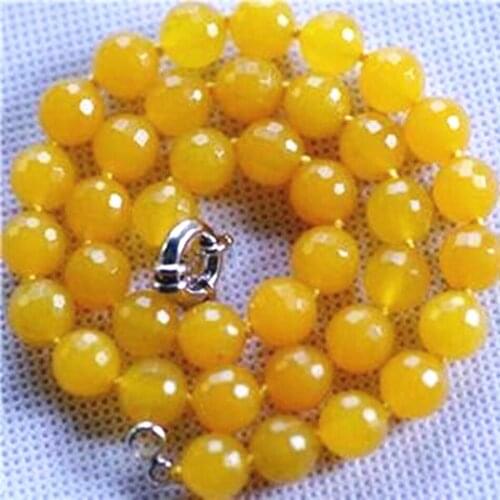 Beautiful 10mm round faceted round yellow stone chalcedony jades beads necklace high quality charms women party gift 18inch FR35