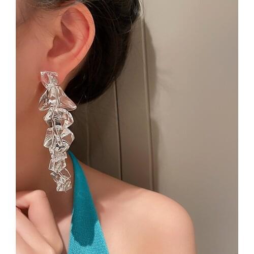 Minar Exaggerated Irregular Arcylic Ice Cube Long Earrings for Women Femme Transparent Geometric Drop Dangle Earrings Jewelry