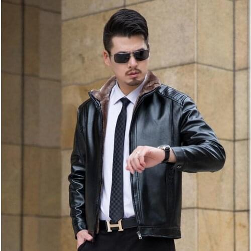 Winter thicken warm leather jacket men clothing mens coats stand collar black brown casual autumn chaquetas motocicletas hombre