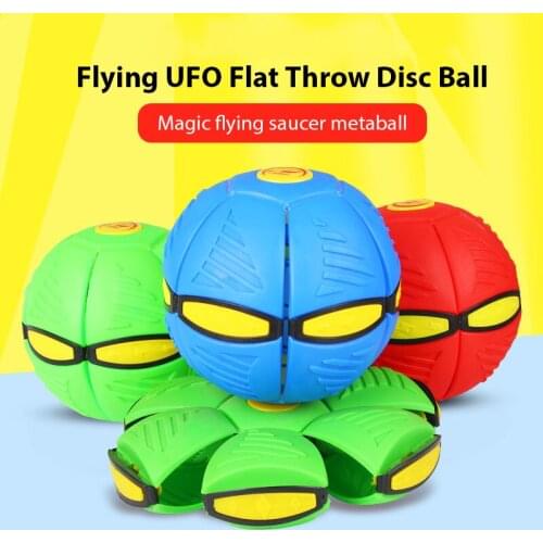 Flying UFO Flat Throw Disc Ball with LED Light Toy Flying Saucer Ball Deformation Foot Ball Childrens Outdoor Sports Ball Toy