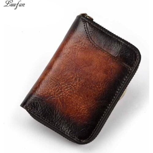 Luufan Men Soft Genuine Leather Zipper Coin Purse Wowen ID Credit Card Case Natural Leather Mini Short Purse Clutch Wallets