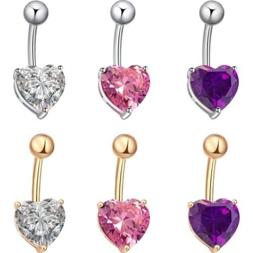Love & Annie Glitter Heart Navel Belly Button Ring Gold Plated Decor Piercing Stainless Steel Body Jewelry 1 Pcs Gift
