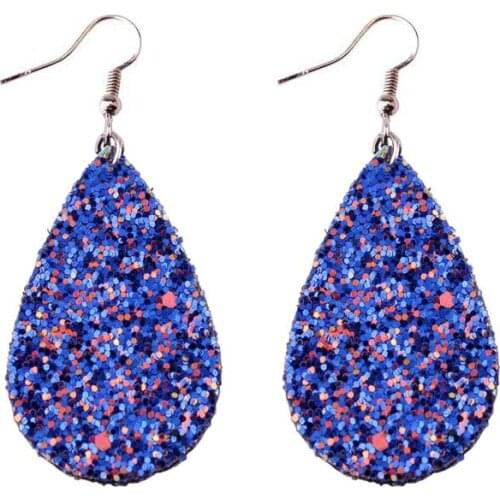 Mini SMALL Size Fashion Trendy Glitter Leather Teardrop Dangle Light Earrings Bohemian Style Ethnic Design for Women