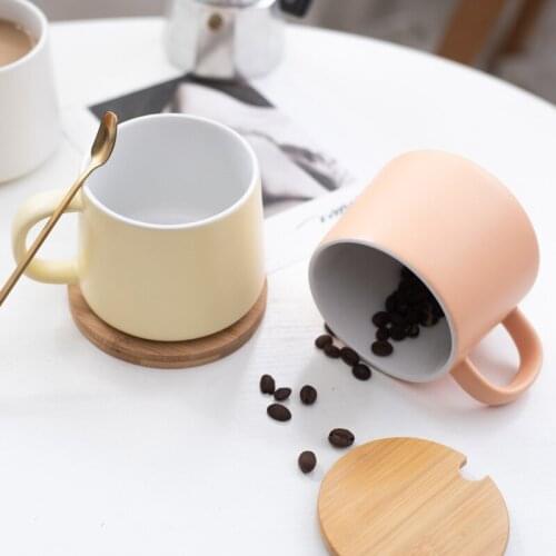 Nordic Ins Lovely Girl Heart Simple Household Matte Ceramic Milk Mug with Lid Spoon Coffee Cup Mugs Cups