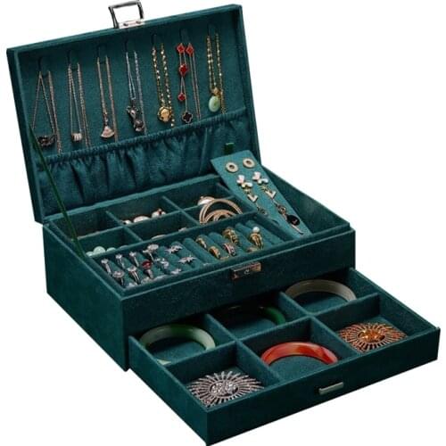 MOONLAY Flannel Double-Laye Jewelry Organizer Box Earrings Rings Bangle Bracelet Storage Classification with Lock for Display