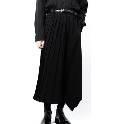Yamamoto style mens casual pants wide leg trousers skirt pants irregular asymmetric deconstruction dark super loose