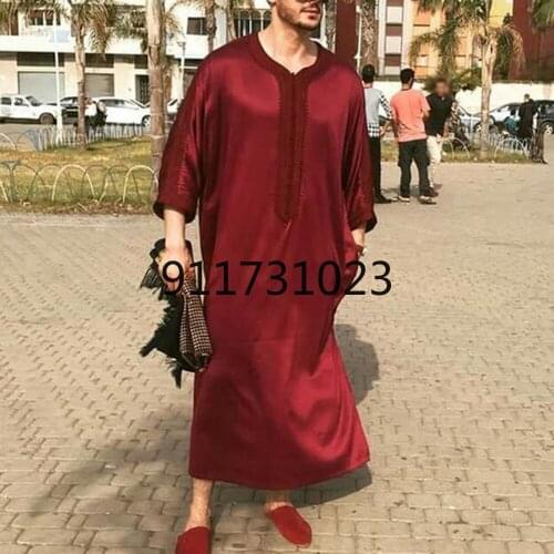 Men Muslim Kaftan Islamic Arabic Robes Patchwork Vintage Middle East Caftan Hooded Loose Casual Long Sleeve Jubba Thobe