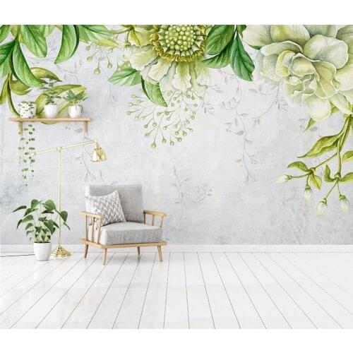 Bacaz Custom 3D Wall Murals Wallpaper Green Hand Painted Floral Wall Painting Living Room Bedroom Home Mural Wallpaper Flower