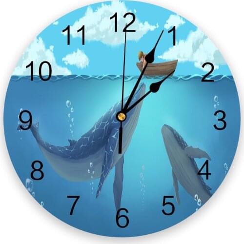 People And Animals Whale Boat Silent Decorative Wall Clock Digital Clock Operated Round Home Office School Clocks