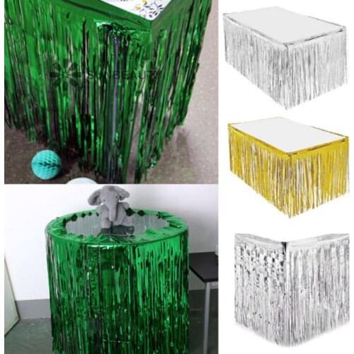 New Style Gold 274 x 74cm Fringe Table Skirt Foil Summer Beach Party Metallic Tinsel Decor
