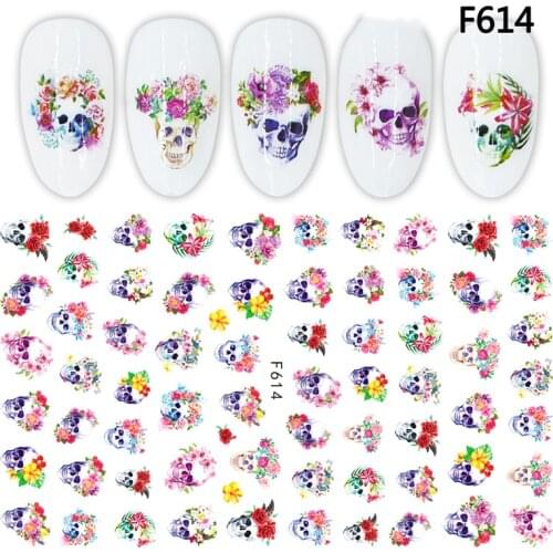 New Nail Sticker Foil Decals Skull Head 3D Stickers for Nails Rose Flower Nail Art Decorations Manicure Accessories