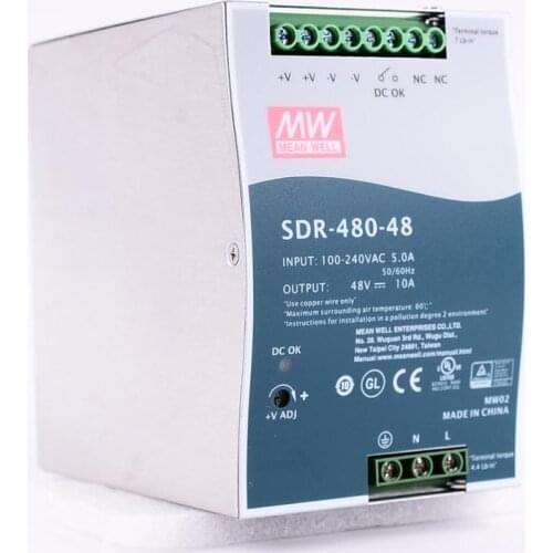 Original Mean Well SDR-480-48 meanwell DC 48V 10A 480W Single Output Industrial DIN Rail with PFC Function Power Supply