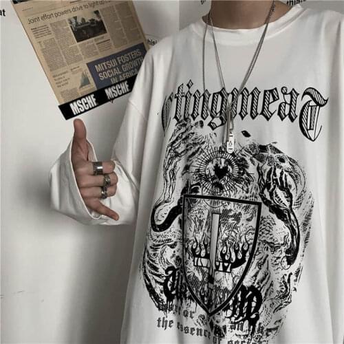 Autumn new long-sleeved T-shirt street hip-hop print top loose large size long-sleeved T-shirt men women couple trend tshirt top