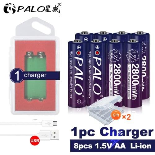 PALO 100% original 2800mWh 1.5V AA Li-ion battery AA 1.5V lithium li-ion rechargeable battery Bateria batteries for camera toy