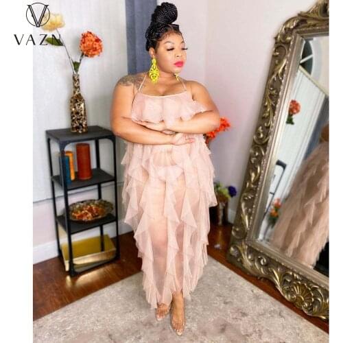 VAZN 2021 See Through Elegant Sleeveless Maxi Dresses Sexy Club Birthday Dress Women Elegant Fashion Female Dress