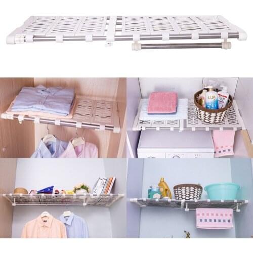 Adjustable Wardrobe Partition Storage Rack Cabinets Holder Closet Organizers Shelf Telescopic Space Saver DQ1517-Axilie