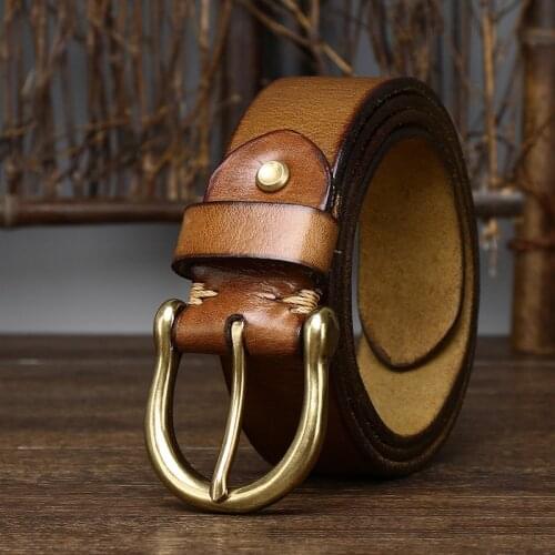 Genuine Leather Belt Men Luxury Strap Male Belt New Fashion Pure Copper Buckle Wild Classic Retro pin buckle High Quality