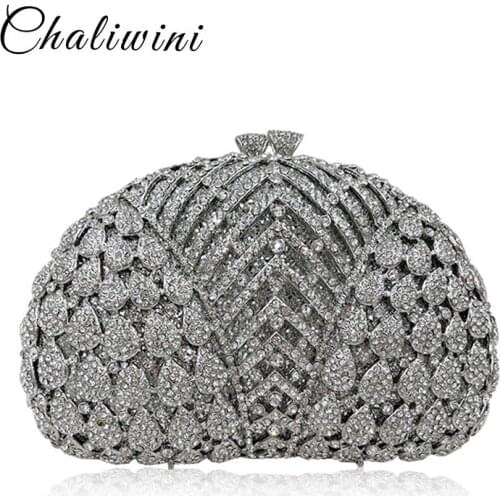 Luxury Crystal Golden/Silver Diamond Flower Book Clutch Bag Wedding Dress Bag Toiletry Bag Evening Party Package Day Bags