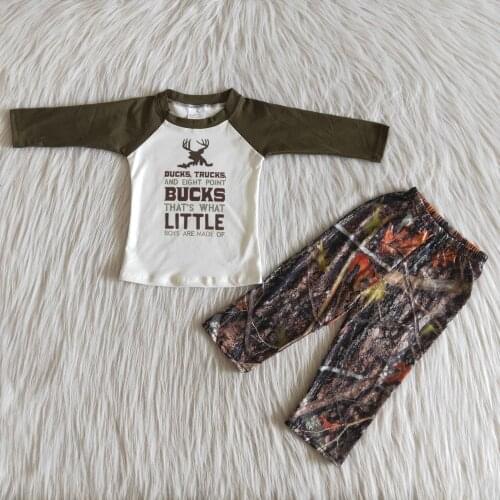 RTS Wholesale Baby Boys O-Neck Clothing Sets Toddler Long Sleeve and Leopard long pants Boutique Outfits