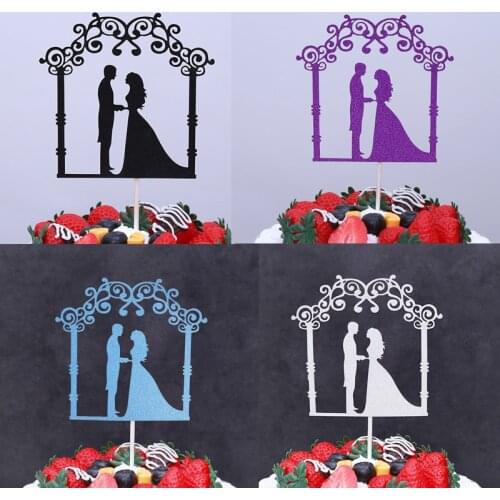 Wedding Glitter Cake Topper Bride Groom Cake Cupcake Toppers Wedding Cake Insert Flags Party Cake Toppers Decor