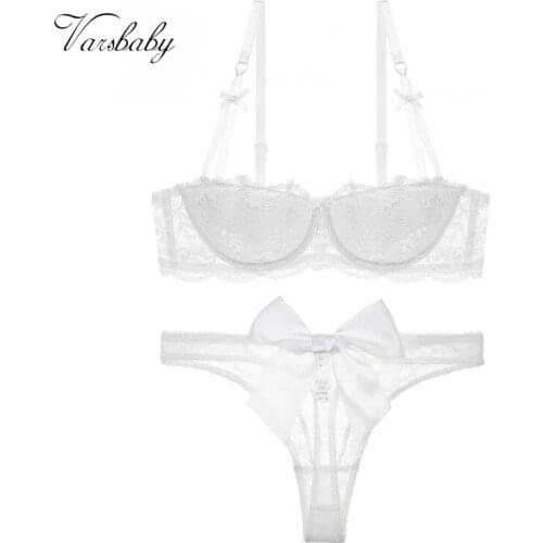 Varsbaby New Lace Bow Sexy Lace Flower Half Cup Underwear Gather Women Bra Sets