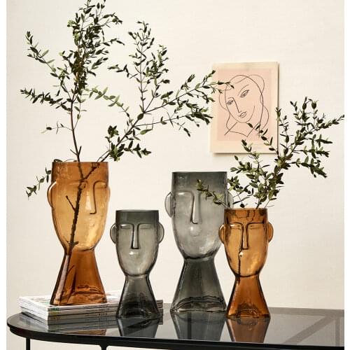 Abstract Human Face Vase Transparent Glass Flower Vase Hydroponic Vase Plant Pots Decorative Home Decore Living Room Decoration