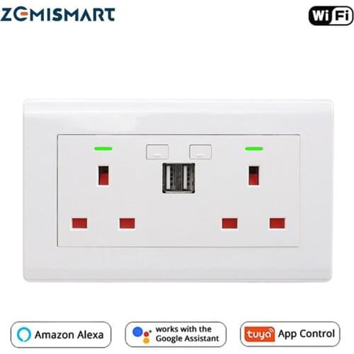 Zemismart Tuya WiFi UK Socket with Dual USB Ports Smart Wall Outlet Neutral Required On Off Physical Key Alexa Google Home