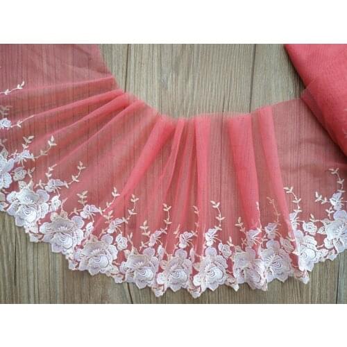 1Yard Red Mesh Tulle Lace Trim DIY Clothing Accessories French Net Big Rose Flowers Fabric Sewing Applique Craft