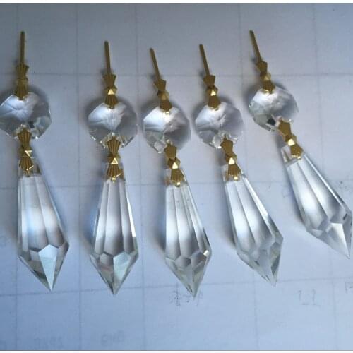 20set/lot 38mm Crystal Icide Prisms With 14mm Octagon Bead And Gold Butterfly Hooks Glass Crystal Pendants Wedding Ornaments