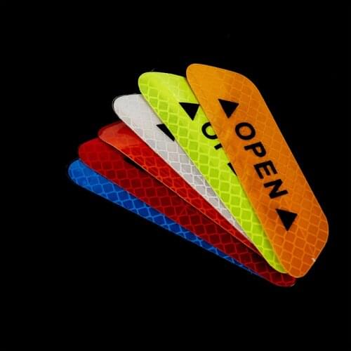 4Pcs/set Car Door Stickers Universal Safety Warning Mark OPEN High Reflective Tape Fluorescent Car Reflective Strips