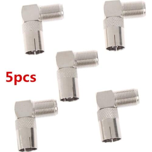 5pcs/lot RF Coaxial 90 Degree Right Angled TV Aerial Cable Connector F Female to TV Female Plug to Female Socket