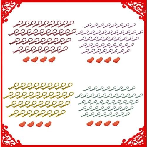 60 pack) Colorful Steel 16mm*1.0mm R pins body clips+rubber pull tab(4pcs) for 1/12 1/14 1/16 1/18 1/24 RC hobby cars short