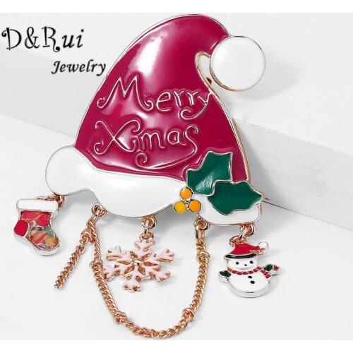 New Arrival Christmas Hat Brooch Pin 2020 Enamel Alloy Chain Snow Badges Broches Fashion Girls Kids Brooches for Women Gifts