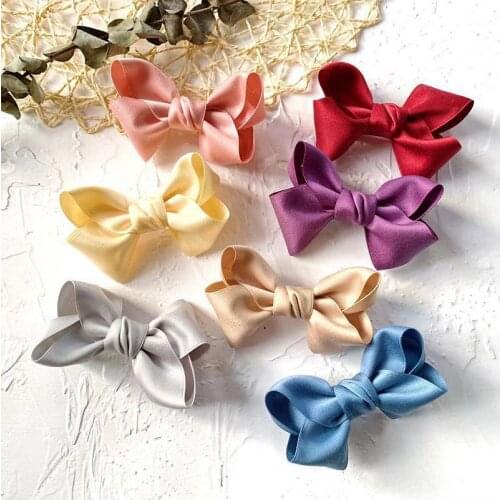Boutique 15pcs Fashion Cute Deluxe Satin Hair Bow Hair Clips Solid Bowknot Hairpins Princess Headwear Girls Hair Accessories