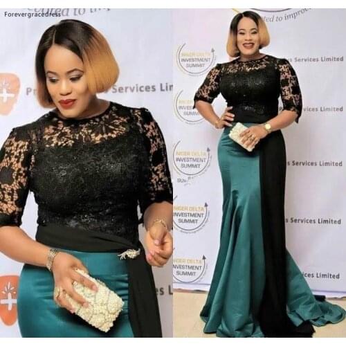 Black Lace Celebrity Dresses 2019 Mermaid Half Sleeves Red Carpet Holidays Wear Formal Evening Party Gowns Plus Size Custom Made