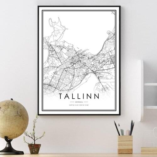 TALLINN City Map Canvas Print Black and White Estonia Wall Picture Modern Travel Poster Nordic Painting Office Wall Art Decor