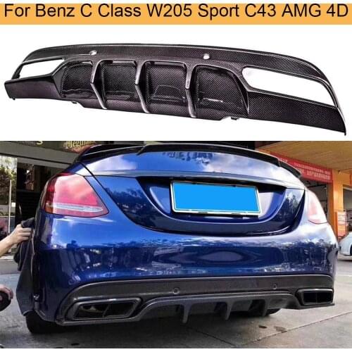 Carbon Fiber Rear Bumper Diffuser Lip Spoiler for Mercedes Benz C Class W205 Sport C43 AMG 4 Door 2015-2019 Car Rear Diffuser