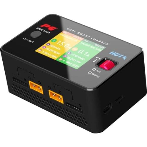 HOTA P6 Dual Smart Charger AC240W DC600W 15A forRC Hobby Lipo LiIon NiMH Battery with Type-C iPhone Samsung Charging