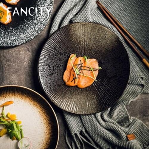 FANCITYCreative Japanese Scale Ceramic Tableware Disc Western Steak Plate Pasta Plate Salad Plate Breakfast Plate Household