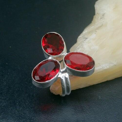 Hermosa Jewelry Glowing Shiny Blood Red Garnet Silver Color Wedding Charms Band Ring For Women Ladies Size 6.5 HD886