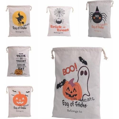 Cotton Canvas Halloween Sack Children favor Gifts Candy Gifts Bag Party Pumpkin Spider treat or trick Drawstring Bags COS PROPS