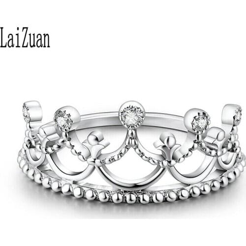 LaiZuan Solid 14K White Gold Natural Diamonds Ring Crown Filigree Ring Round Full Cut SI/H Diamond Women Fine Jewelry Ring Band