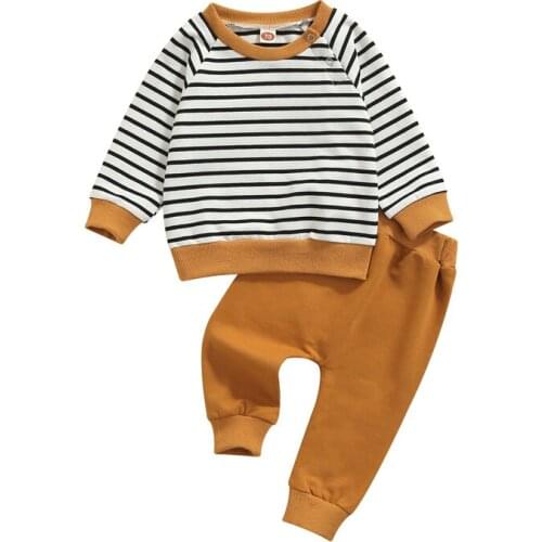 0-24M Infant Baby Boy Clothes Autumn Outfits Casual Striped Long Sleeve Round Collar Pullover Tops+Sweatpants 2Pcs Boy Sets