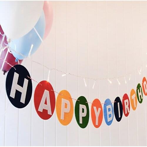 Colorful Felt Cloth Happy Birthday Letter Circle Shape Banner Garlands Rainbow Boy Girl Birthday Decoration Baby Shower Bunting