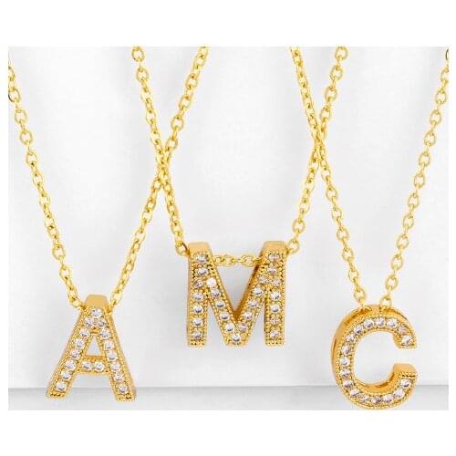 Last name letter A-Z multicolor micro pave cz zircon cubic zirconia necklace copper Clavicle gold plated Snake Chain Pendant bn2